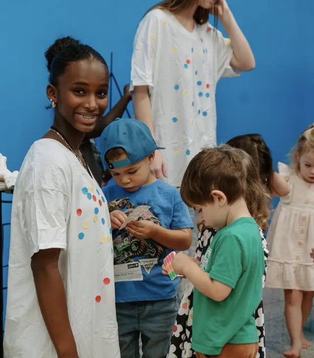 Preschoolers doing a sticker activity at Nuvo Kids in Dublin, Ohio