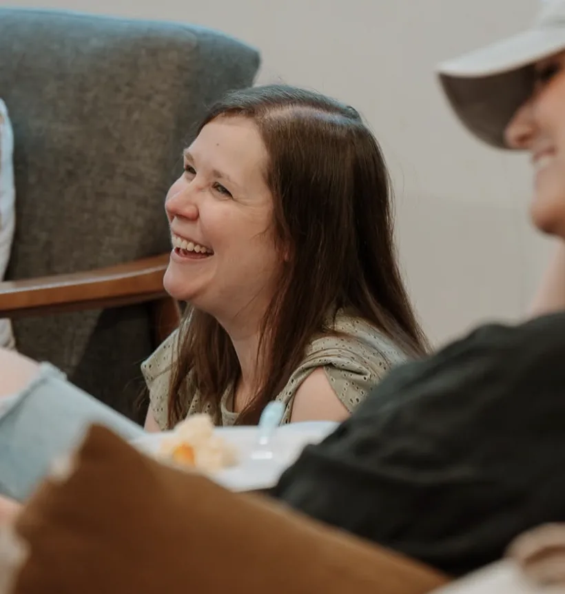 Amy laughing with friends at Nuvo Church in Columbus, Ohio