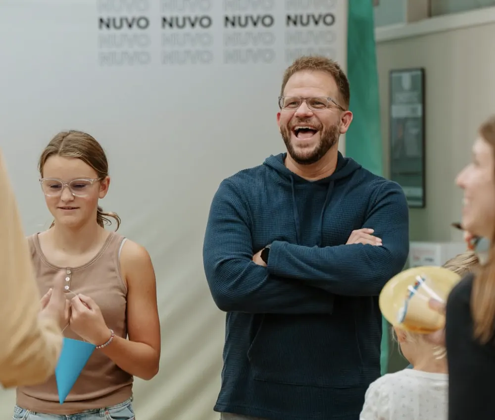 Dad laughing at a Nuvo family event at Nuvo Church in Columbus, Ohio