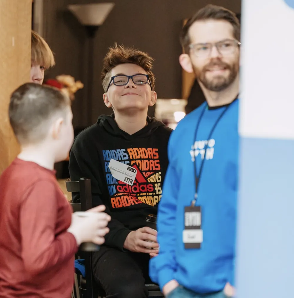 Middle school students hanging out with a Nuvo YTH leader on Sunday in Dublin, Ohio